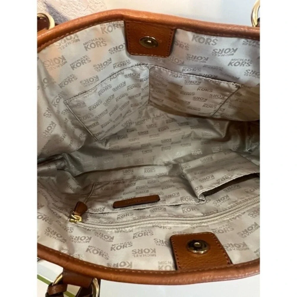 Michael Kors Shoulder Bag Tote Purse Striped Navy White Tan Leather Nautical - Picture 5 of 11